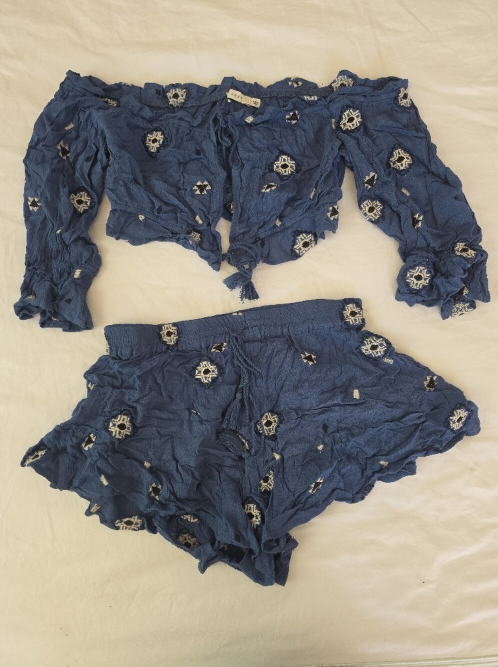 Lush Navy Blue Embroidered Two-Piece Skirt Set